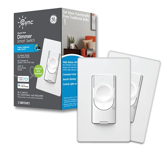 GE Lighting CYNC Smart Dimmer Light Switch, Neutral Wire Required, Compatible by CYNCSmartHome