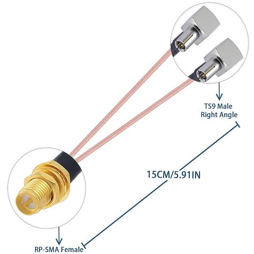 RP SMA Female to Dual TS9 Male Right Angle Connector RF Coax Cable 50 Ohm Low - Image 6