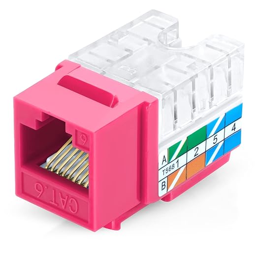 Everest 90° Angled RJ45 Cat6 Keystone Jacks 50-Pack in Pink by EverestMediaSolutions