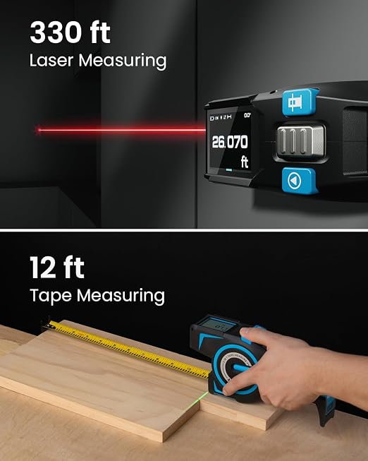 ACEGMET Digital Tape Measure 12ft Tape ±1.5mm & 330Ft Laser Distance Meter | - Image 6