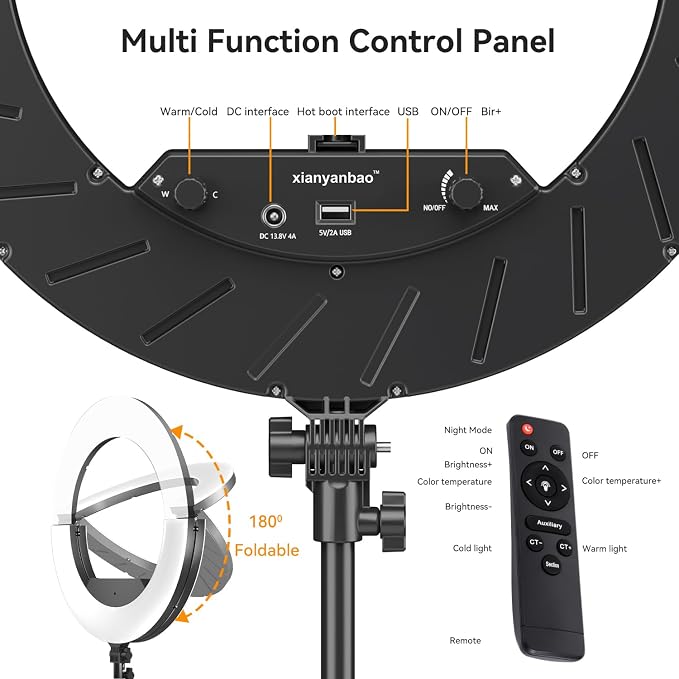 18 Inch Ring Light Kit, 55W6700k Dimmable LED Light, Tripod Stand, Remote - Image 5