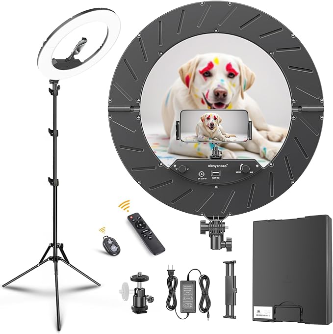 18 Inch Ring Light Kit, 55W6700k Dimmable LED Light, Tripod Stand, Remote by xianyanbao