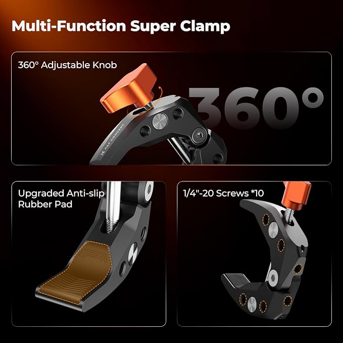 K&F CONCEPT 2 Pack Camera Mount Clamp, Super Crab Clamp - Image 2