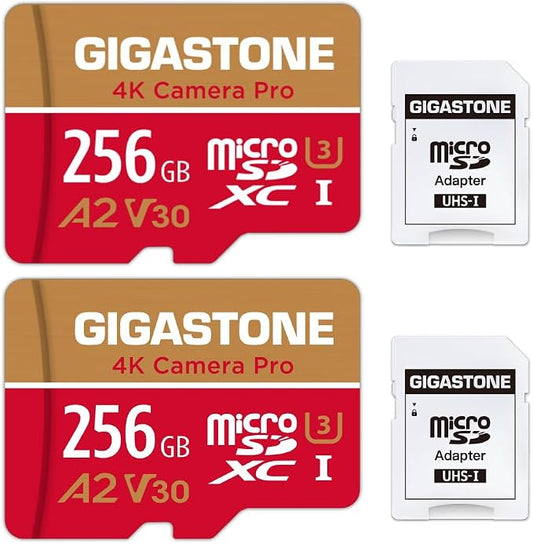 【5-Years Data Recovery】 GIGASTONE 256GB Memory Card 2 Pack 4K Pro Camera by Gigastone