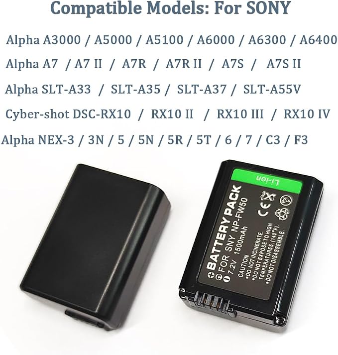 NP-FW50 7.2V 1500 mAh 2-Pack Rechargeable Lithium Ion Battery Pack Compatible - Image 8