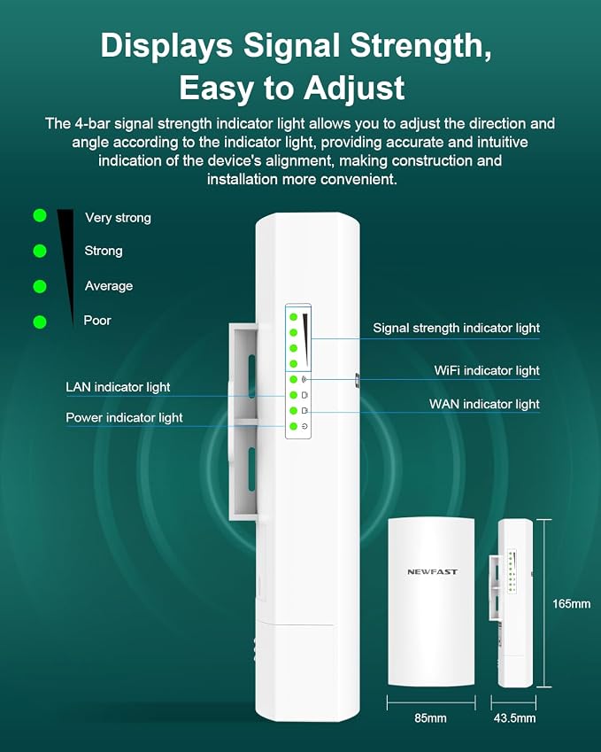 NEWFAST Bridge Point to Point Outdoor B912, 5.8G 3Km Long Range Wi-Fi Bridge - Image 7