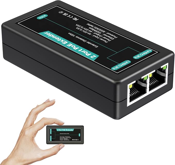 VIMIN 2-Port Gigabit PoE Extender, 1 in 2 Out Indoor PoE Repeater Support by Vimin