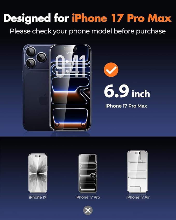 UNBREAKcable iPhone 17 Pro Max Screen Protector 3-Pack, Upgraded Dual-Tempered - Image 2