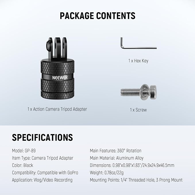NEEWER Action Camera Tripod Mount Adapter Compatible - Image 7