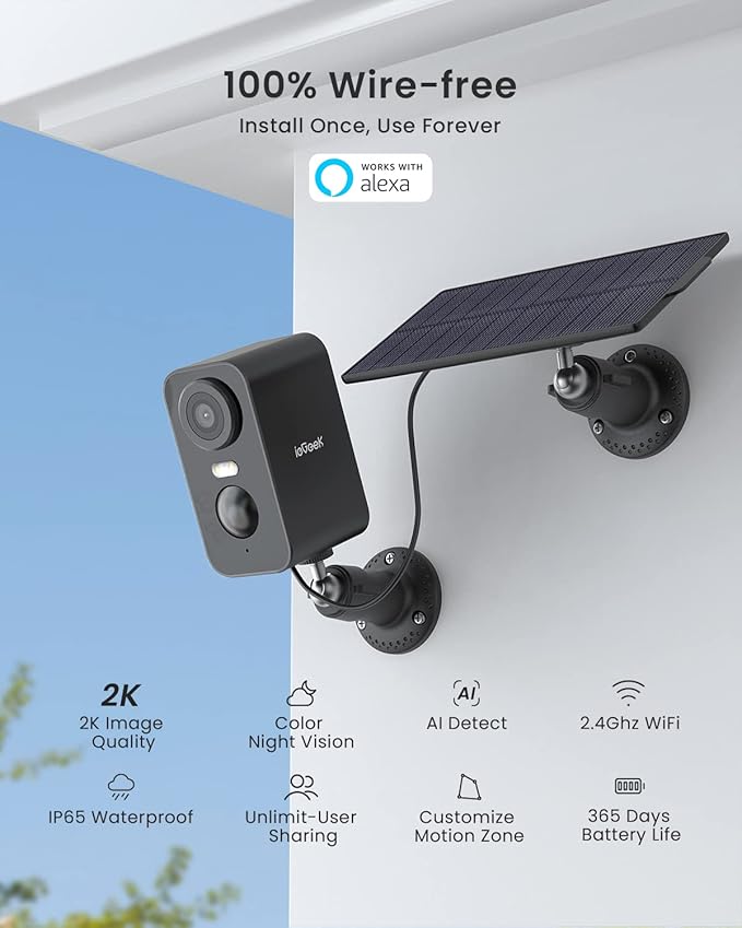 Solar Security Cameras Wireless Outdoor, ieGeek 2 Pack 2K WiFi Battery Camera - Image 2