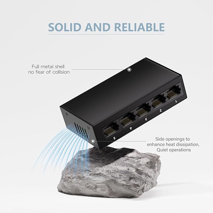 5-Port Gigabit Ethernet Switch, Unmanaged Home Network Switch Hub, Ethernet - Image 3