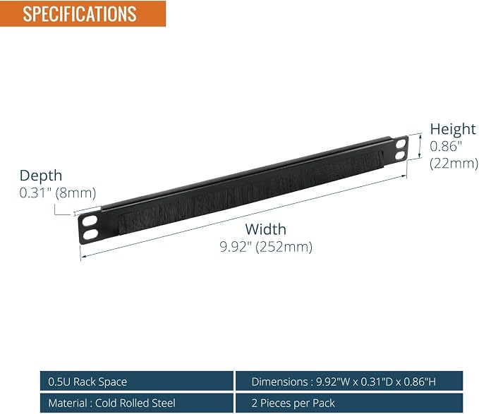 Tecmojo 2 Pack 0.5U Cable Management Brush Panel - Image 3