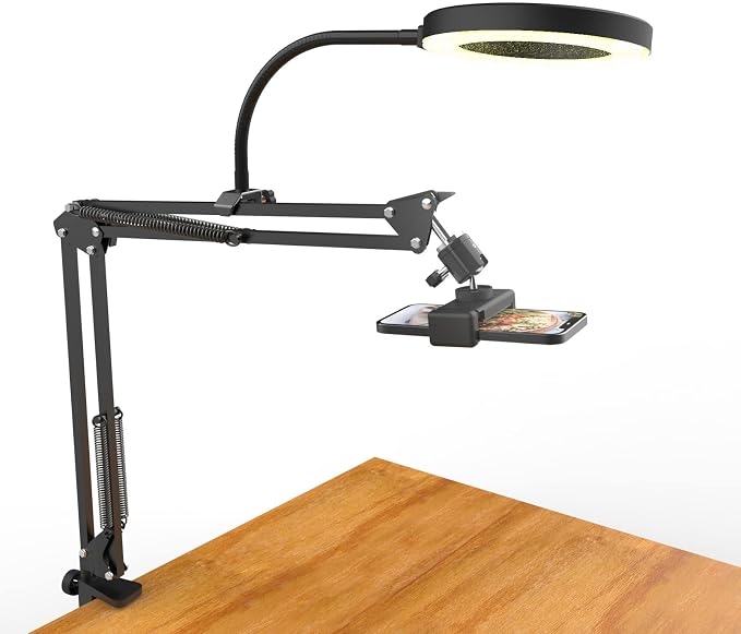 Overhead Camera Mount with Ring Light, Flexible Articulating Phone Arm Stand by pozliv