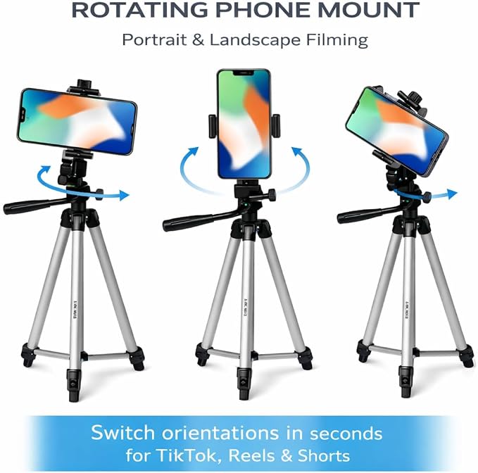 Acuvar 50” Phone Tripod with Rotating Mount – Vertical & Horizontal Filming - Image 2