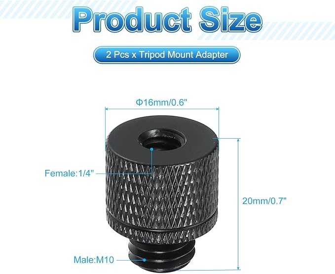 PATIKIL Tripod Screw Adapter 1/4" Female to M10 Male, 20 mm - Image 2