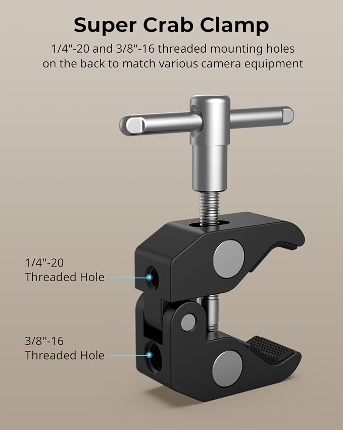 SMALLRIG Clamp w/ 1/4" and 3/8" Thread and 9.8 Inches Adjustable Friction Power - Image 6