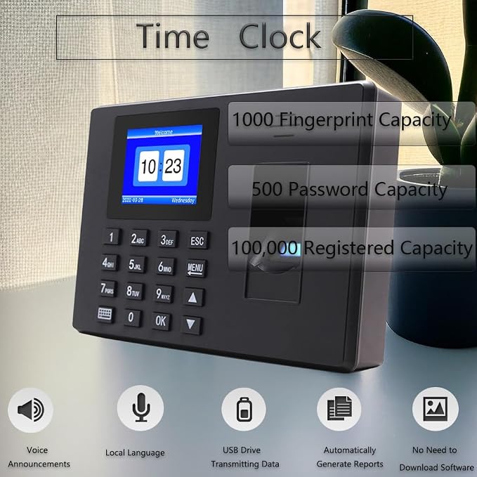 MIKONIYA Time Clock, Attendance Machine ​with Fingerprint, Time Clocks - Image 2