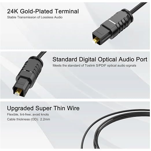 Digital Optical Audio Cable 3 feet, Fiber Optic Cable Ultra-Thin Cord, SPDIF - Image 2