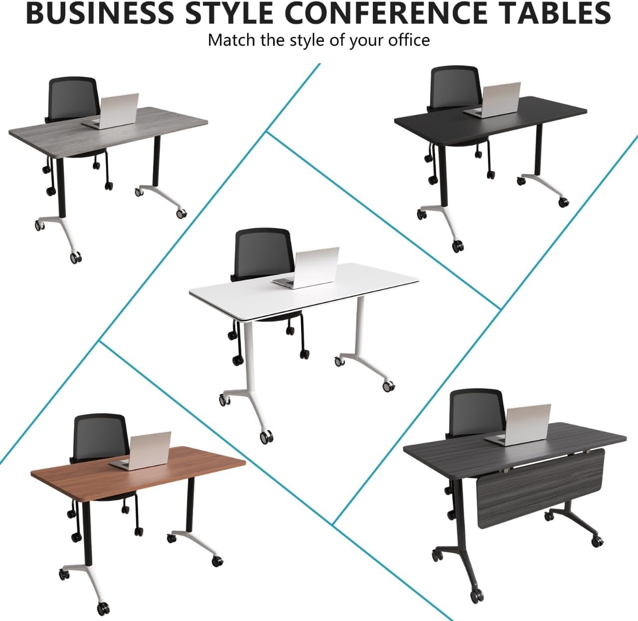 Conference Room Table, Folding Conference Tables,Thicken Grey Tabletop,Flip Top Wooden Seminar Meeting Room Table for Conference Room Offices (8, Walnut, 47.2“)