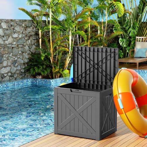 PatioZen 32 Gallon Resin Deck Box, Lockable Outdoor Storage Box - Image 3