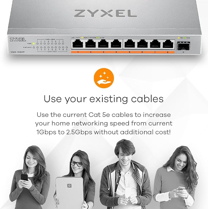 Zyxel 8 Port PoE Network Switch | 2.5Gb Multi Gigabit Switch | Unmanaged | 8X - Image 4