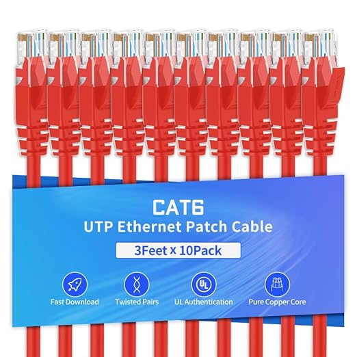 Cat6 Ethernet Cable 3 Feet 10 Pack Network RJ45 Cat6 Internet Patch Cable by XANHAM
