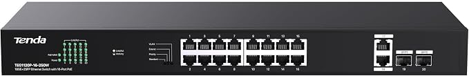 Tenda 20 Port Gigabit PoE Switch | Rackmount PoE Ethernet Switch | 16*PoE+ Port by Tenda