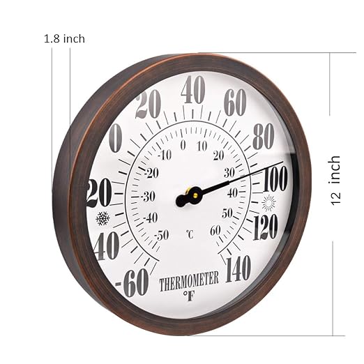 12'' Indoor Outdoor Thermometer Large Numbers, Hanging Decorative Wall - Image 2