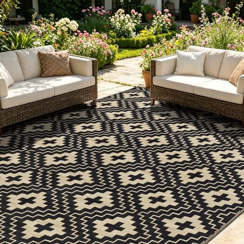 SAND MINE Waterproof Outdoor Rug 9x12 ft, Reversible Plastic Straw Area Rug by SANDMIND