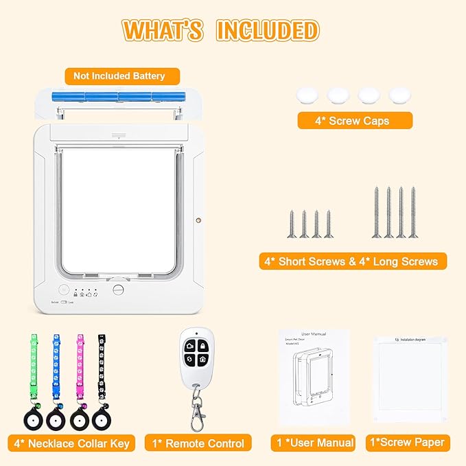 Smart Cat Door with 4 Collar Sensor Key, RFID Cat Door Collar Activated with - Image 7