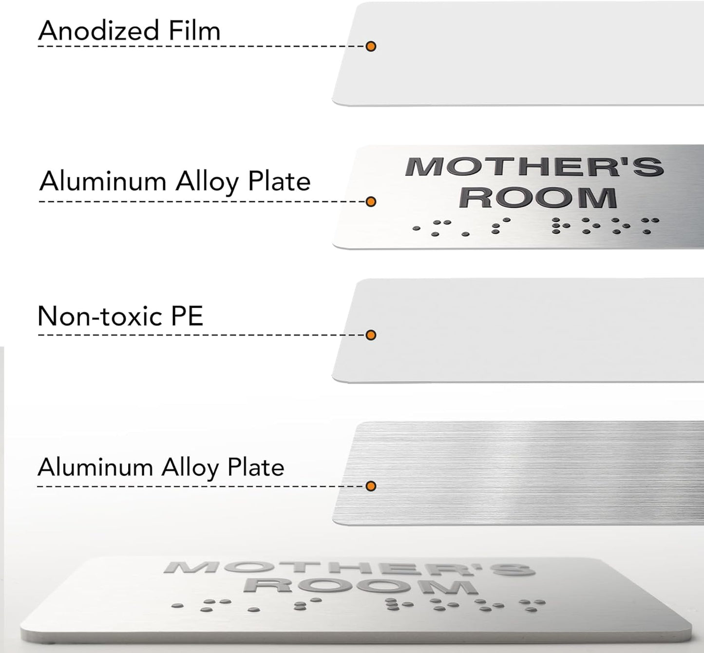 Wellness Room Signs for Business and Office Sign, ADA Signs with Raised Text & Grade 2 Braille, Easy Installation with Adhesive Pad – Brushed Aluminum/Silver