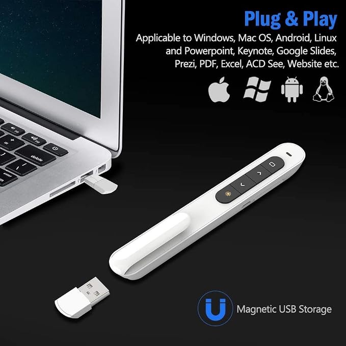 DinoFire White Wireless Presenter, Volume Control Presentation Clicker - Image 3