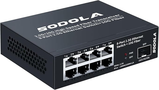 SODOLA 8-Port Unmanaged 2.5G Switch, 8 x 2.5GBASE-T Ports, 1X10G SFP+, 100Gbps by SODOLAPoENETWORKS