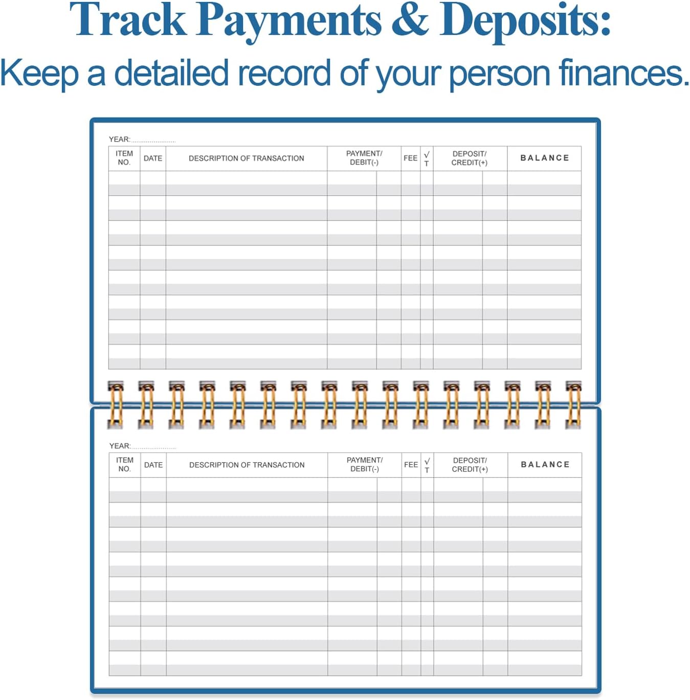 Check Registers for Personal Checkbook - A6 Blank Ledger Transaction Registers for Personal, Check Register Book for Checking and Saving Account, Deposit and Credit Card, 3,75" x 6.75", Blue