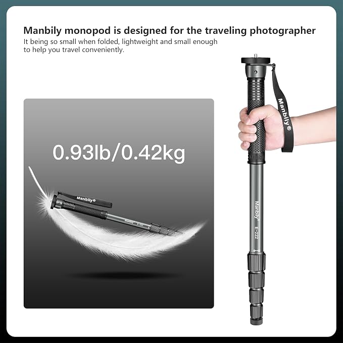 Manbily 65-Inch Camera Monopod, 5 Sections Aluminum Travel Monopod - Image 4