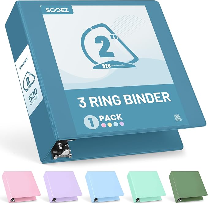 Sooez BinderX Extra Durable 2 Inch 3-Ring Binder, Holds 520 Sheets of 8.5x11 by Sooez