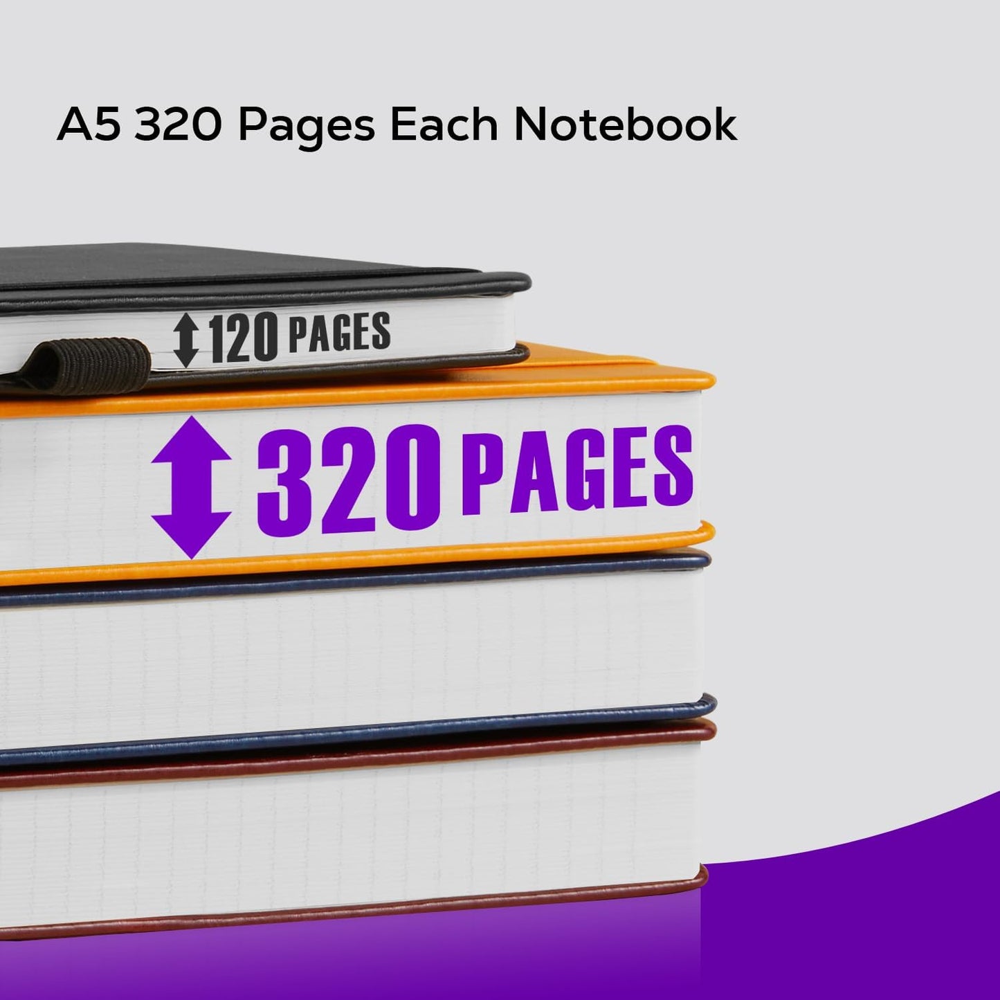 Lined Journal Notebook, 320 Pages Leather Hardcover Thick A5 College Ruled Thick Classic with Pen Loop, for Writing Women Men Office Work, 5.7'' X 8.4'', Pearlescent Purple