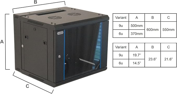 Wall Mount IT Cabinet Enclosure Hinged Double Section Swing Out 19-Inch Server - Image 2