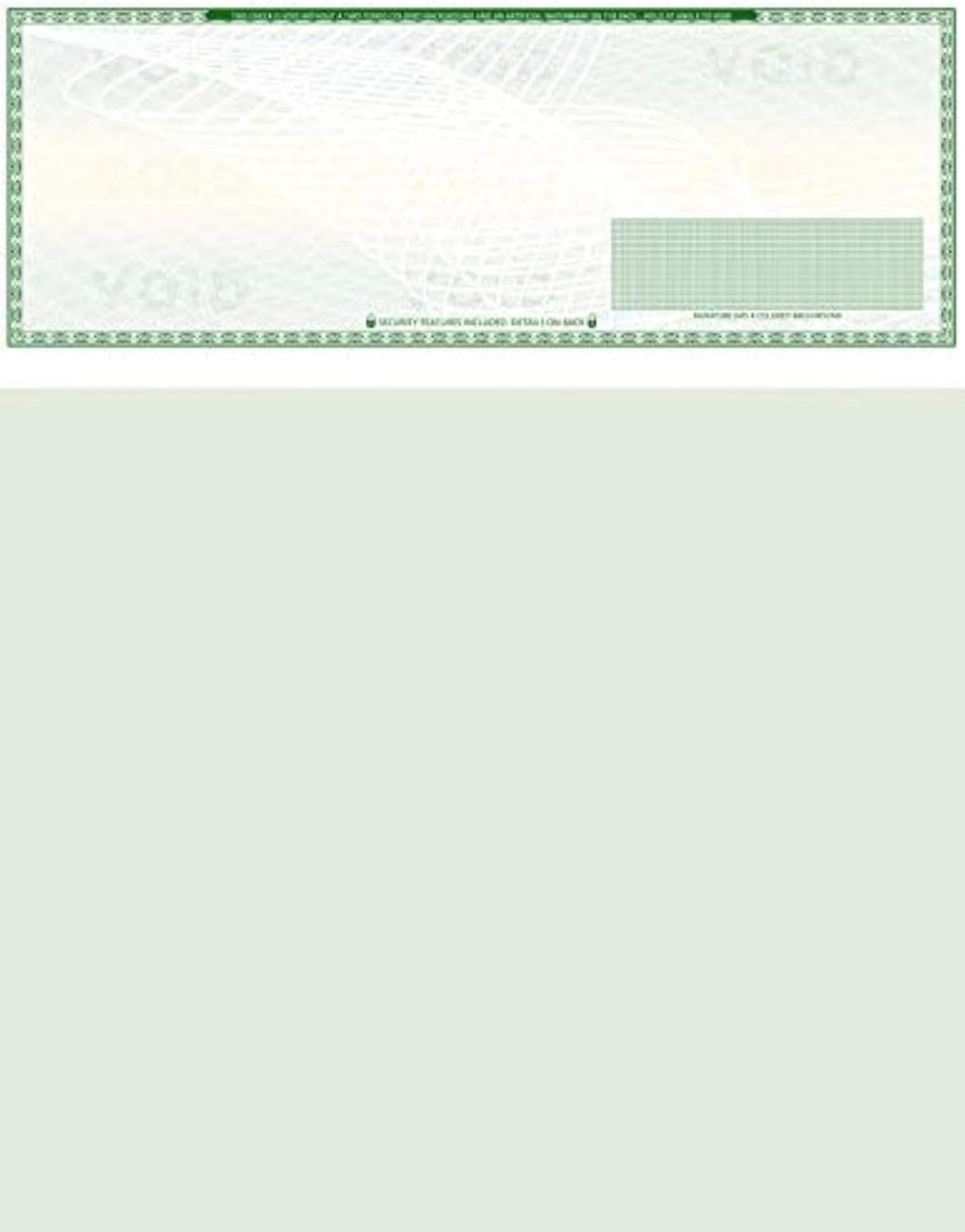 2000 Blank Check Stock - Art Deco on Top - Paper Weight #70 High Security Green Paper
