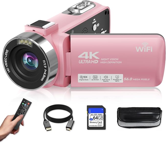 Video Camera, 4K Camcorder 56MP Digital Video Recorder 18X Zoom 3" 270° by SMARTKLIK