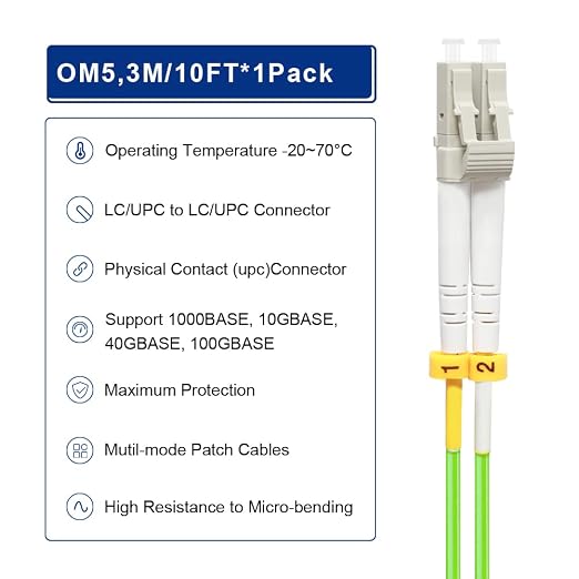FLYPROFiber- 3M/10ft OM5 LC to LC Fiber Patch Cable, Length Options: 0.2m-20m - Image 4