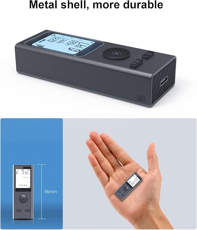 Laser Measure, Mini Laser Distance Meter 131Ft USB Charging LCD Backlight - Image 4