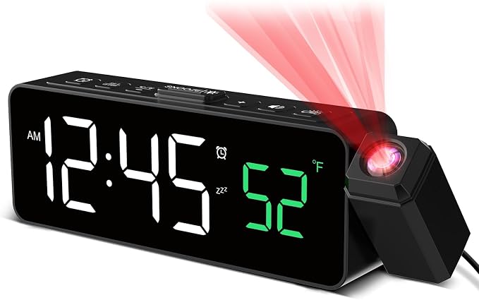 Netzu Projection Alarm Clock for Bedroom Ceiling, Small Compact Plug-in Digital by Netzu