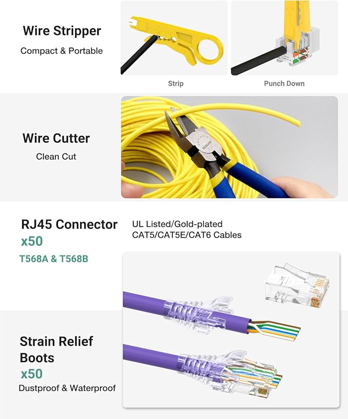VCELINK RJ45 Crimp Tool Kit for CAT7/6A/6/5E/5, Upgraded Network Tool Set - Image 5