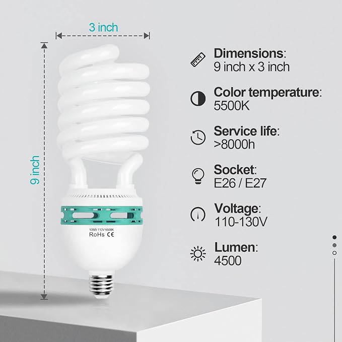 EMART Full Spectrum Light Bulb, 105W Spiral CFL 5500k Daylight - Image 2