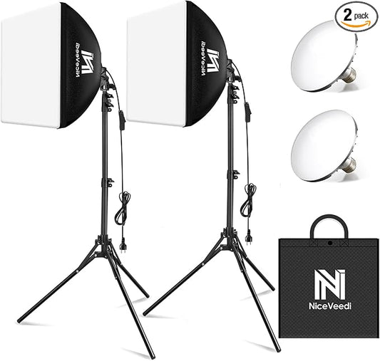 Softbox Lighting Kit, NiceVeedi 2-Pack 16'' x 16'' Softbox Photography Lighting by NiceVeediOfficial