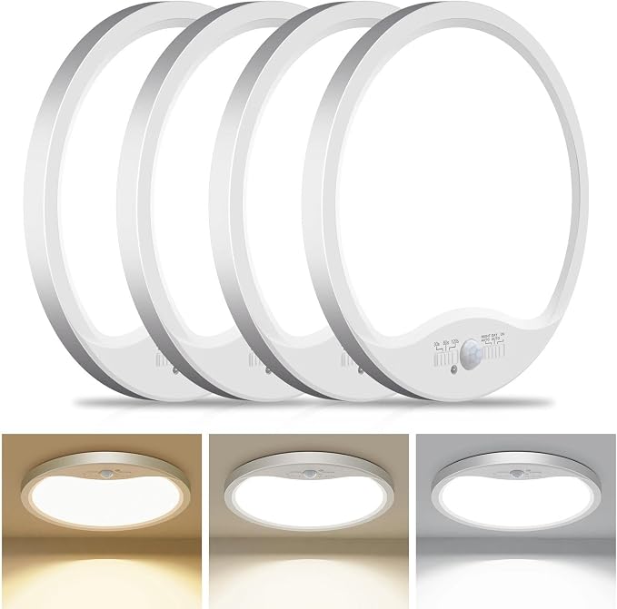hepside 4 Pack Motion Sensor Ceiling Light Wired, 3000K/4000K/6500K LED Flush by Hepside