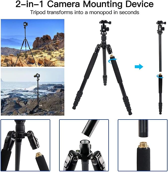 SIRUI Traveler 7A 65.55'' Aluminum Camera Tripod, E-10 Panorama Ball Head and - Image 3