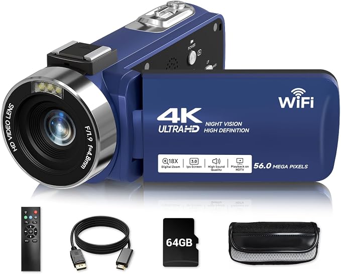 Video Camera, 4K Camcorder 56MP Digital Video Recorder 18X Zoom 3" 270° by SMARTKLIK