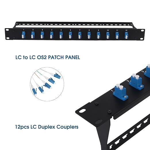 1U Fiber Patch Panel with 12 LC OS2 Single Mode Fiber Optic Couplers Singlemode - Image 3